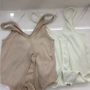 Ribbed Bodysuits in Beige and Cream